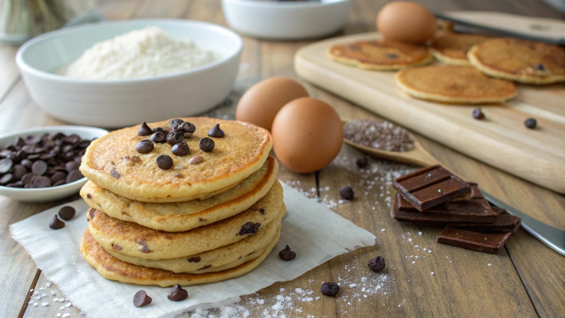 Image of delicious cookies made from pancake mix, showcasing a golden brown texture and chocolate chips.